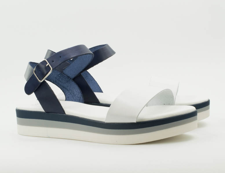 Женские Босоножки танкетка Натур. Кожа PRESSO * 4245 Бело-синие