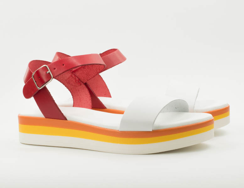 Женские Босоножки танкетка Натур. Шкіра PRESSO * 4245 Бело-красные