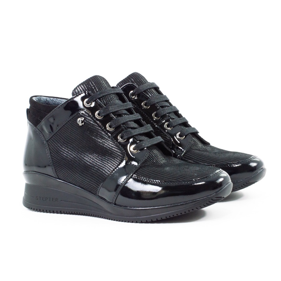 Женские Ботинки комфорт Лак-Лазер STEPTER * 6273 Чёрные