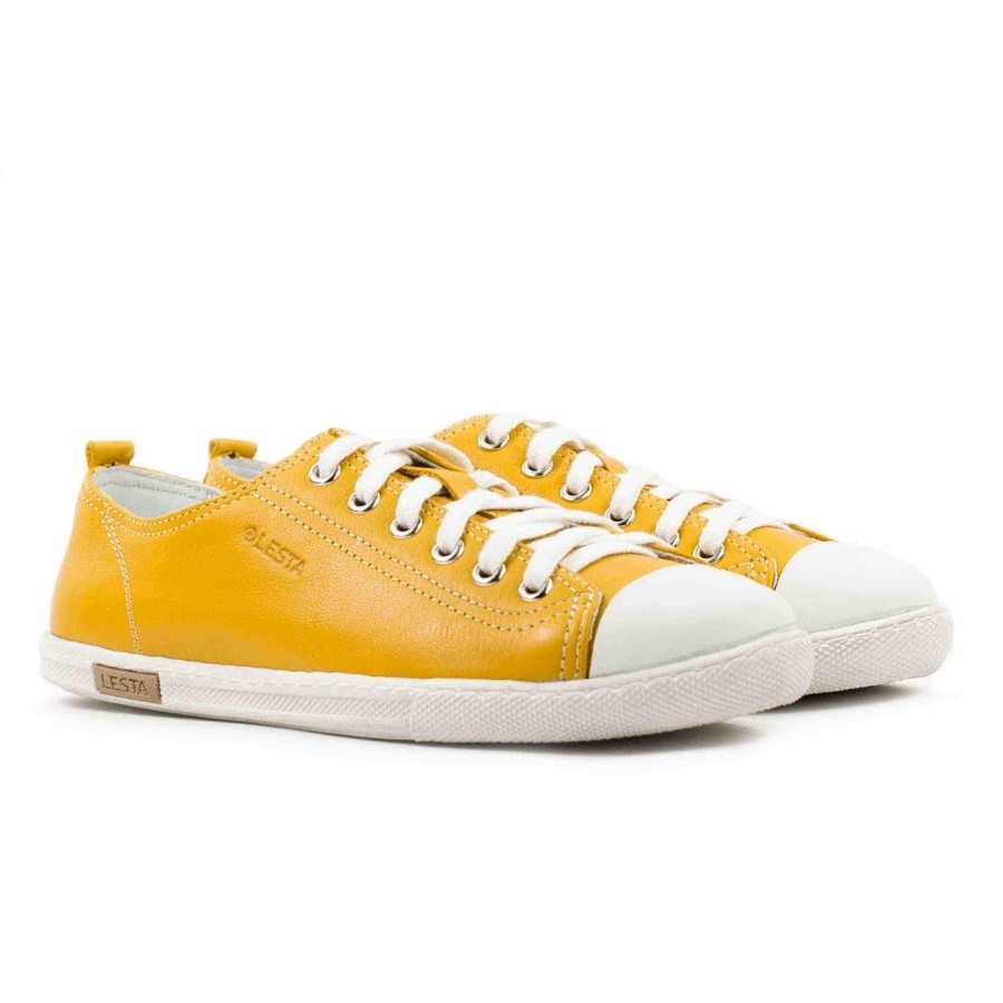 Женские Кеды Натур. Кожа LESTA * 4266-1-4044 ЖЁЛТЫЕ