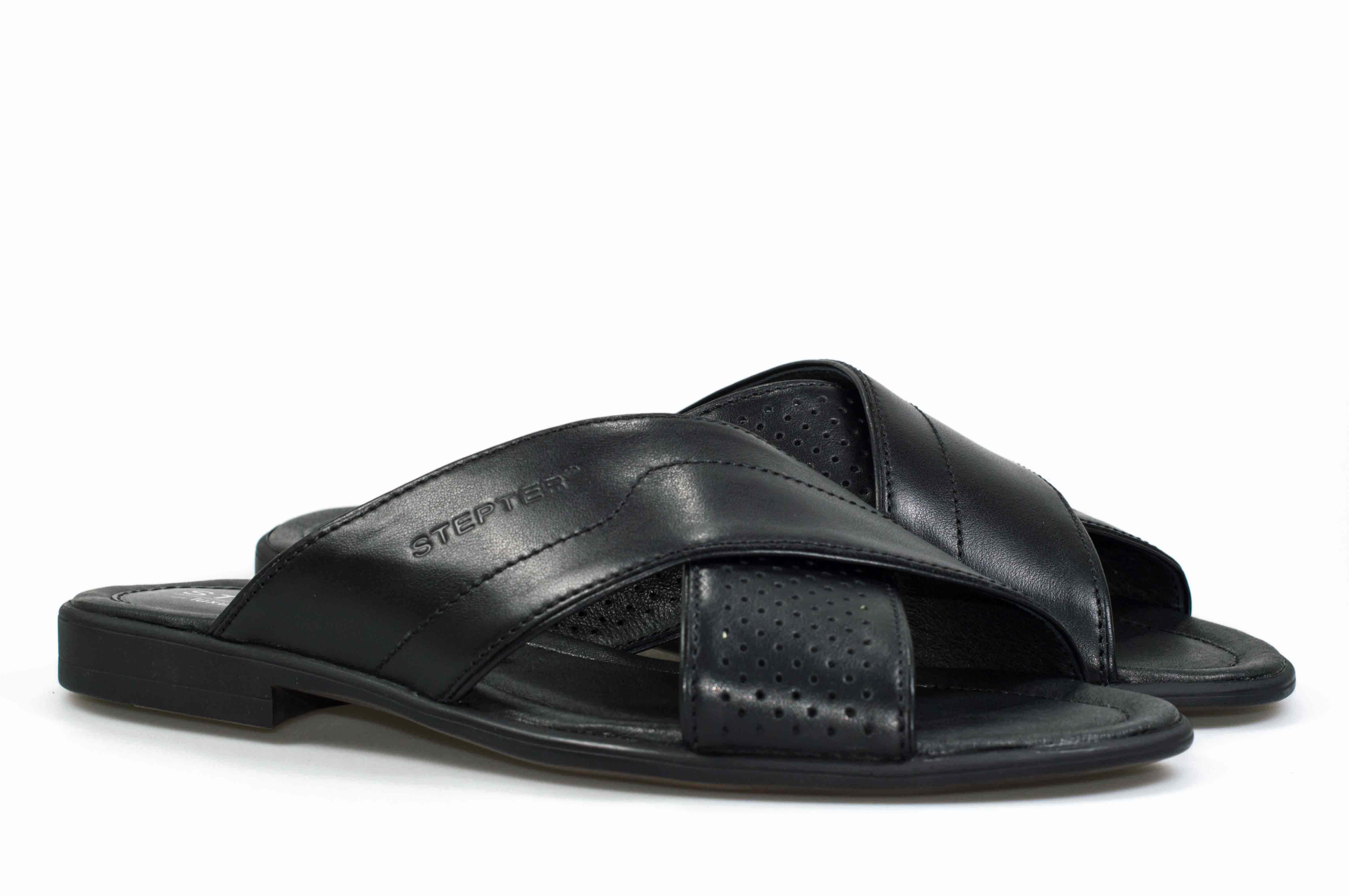 Мужские Шлёпанцы Натур. Кожа STEPTER * 6039 ЧЁРНЫЕ