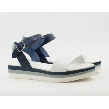 Женские Босоножки танкетка Натур. Кожа PRESSO * 4245 Бело-синие