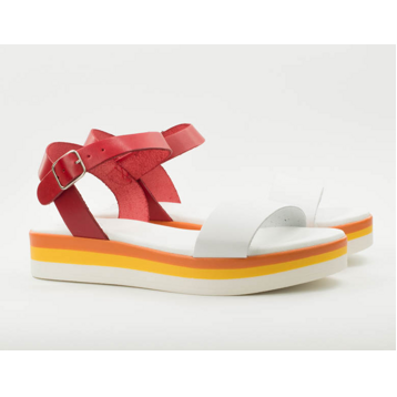 Женские Босоножки танкетка Натур. Шкіра PRESSO * 4245 Бело-красные